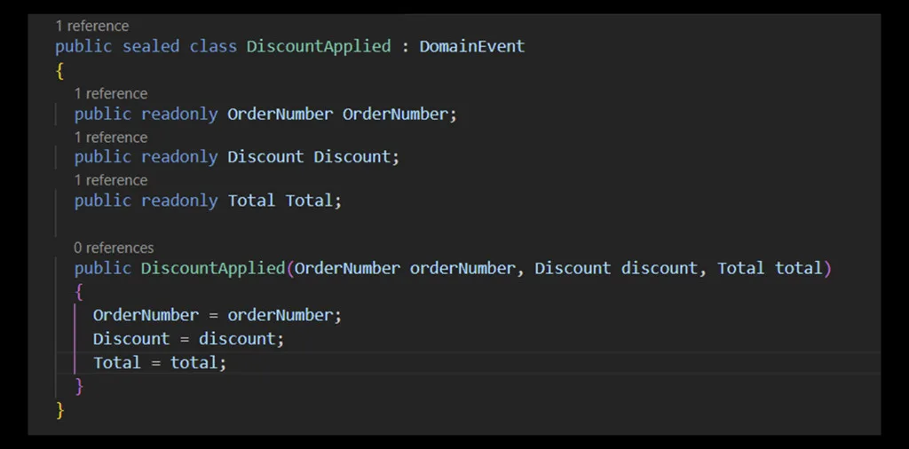 Codice implementativo di un Domain Event.