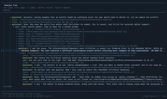 Screenshot di PI coding agent in esecuzione