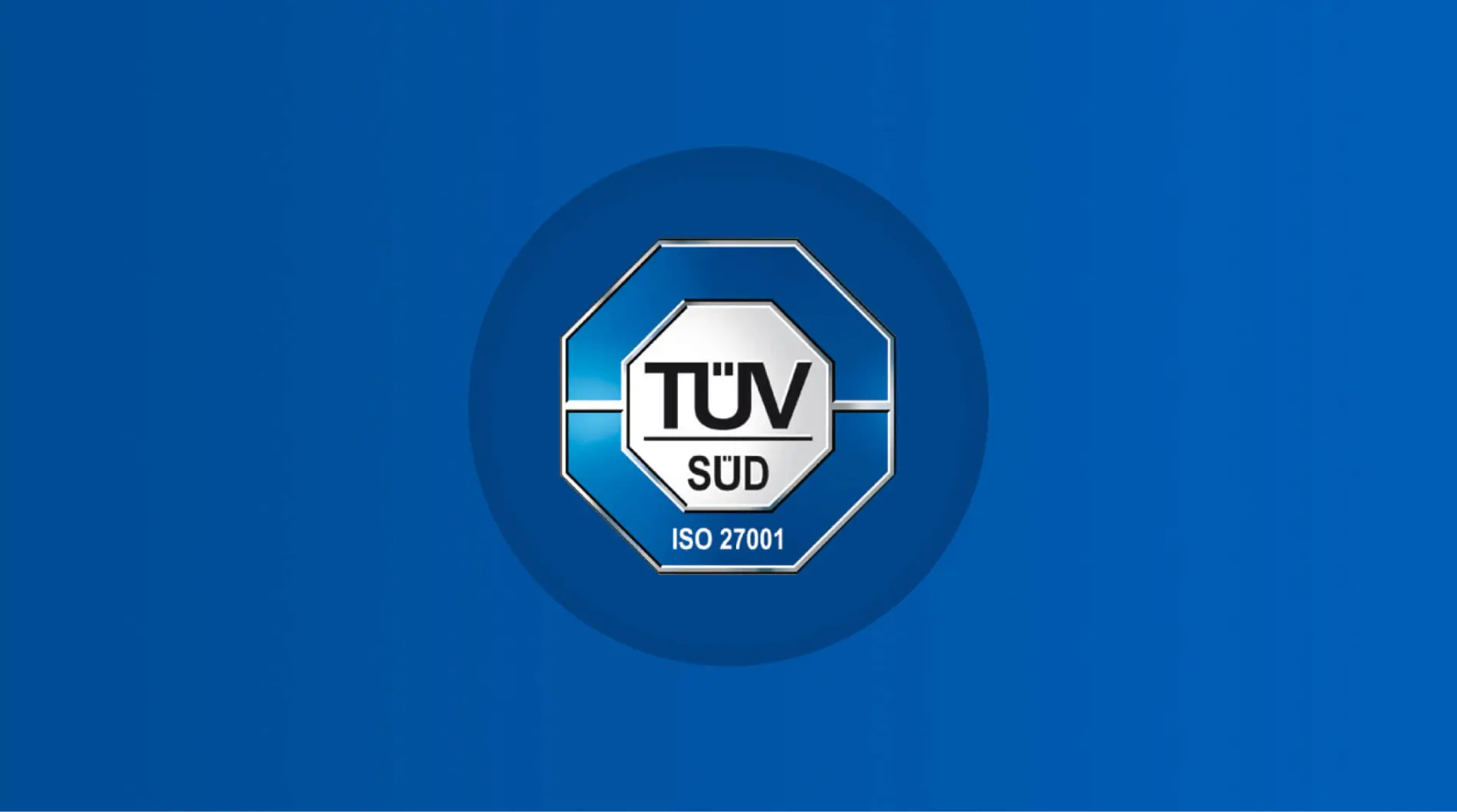 Sfondo blu e logo di TÜV SÜD, azienda che fa audit per ISO 27001