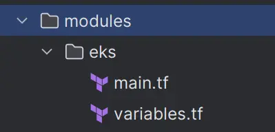 Screenshot dell'alberatura del progetto Terraform